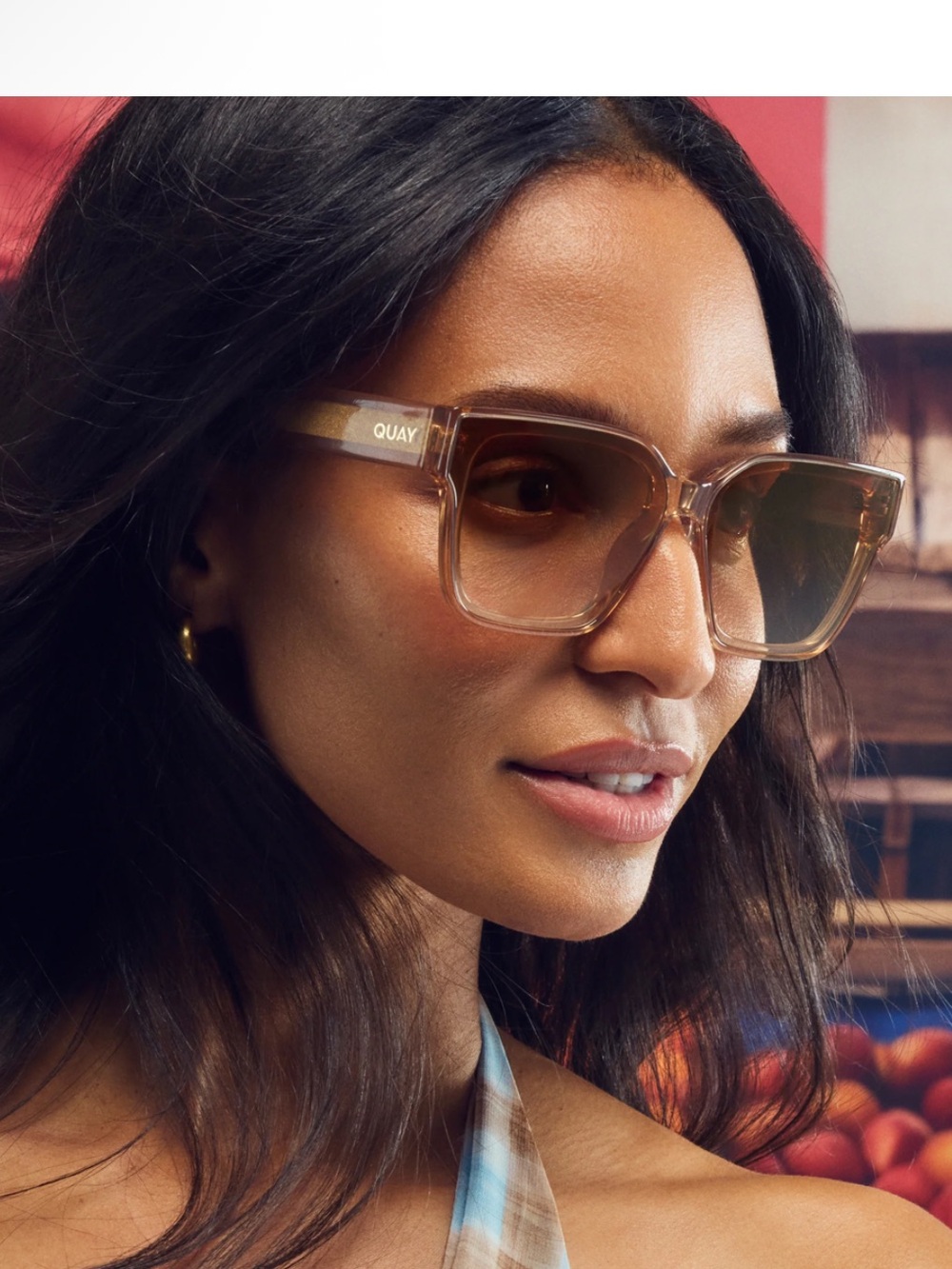 NIB Quay unisex Drive In 51mm Square Sunglasses in Crystal oat/sepia